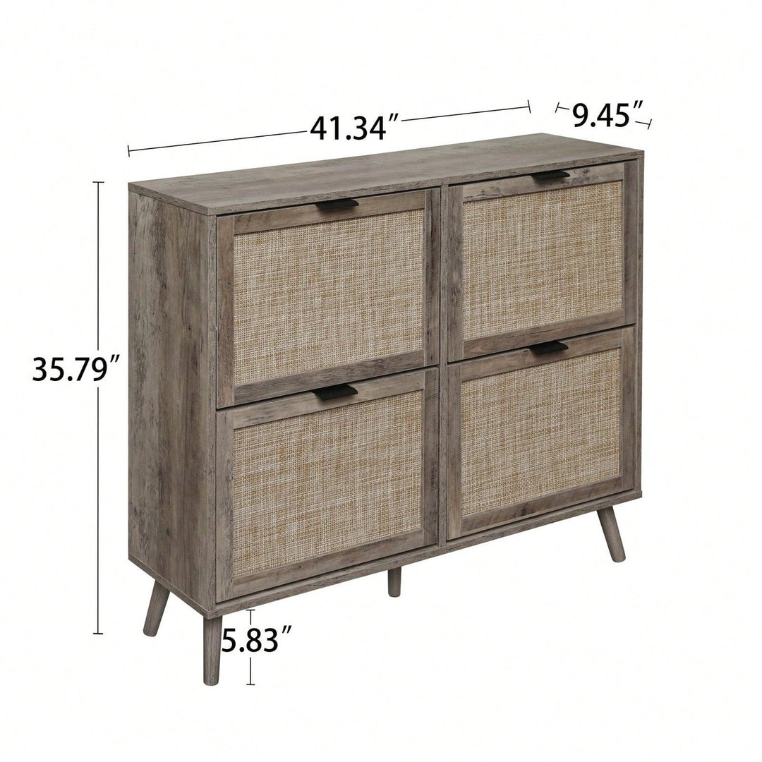 Modern 4-Door Freestanding Shoe Rack With Double-Layer Storage And Pine Legs Image 10