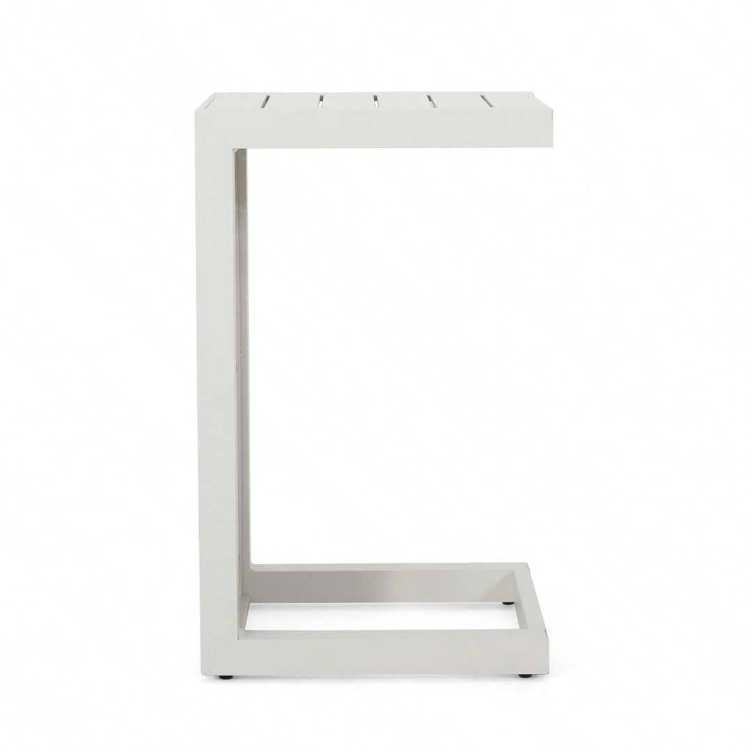 Modern C-Shaped Outdoor Side Table - Aluminum Patio End Table For Lounge Chairs and Club Chairs - 14.5" W X 15" D X 24" Image 5