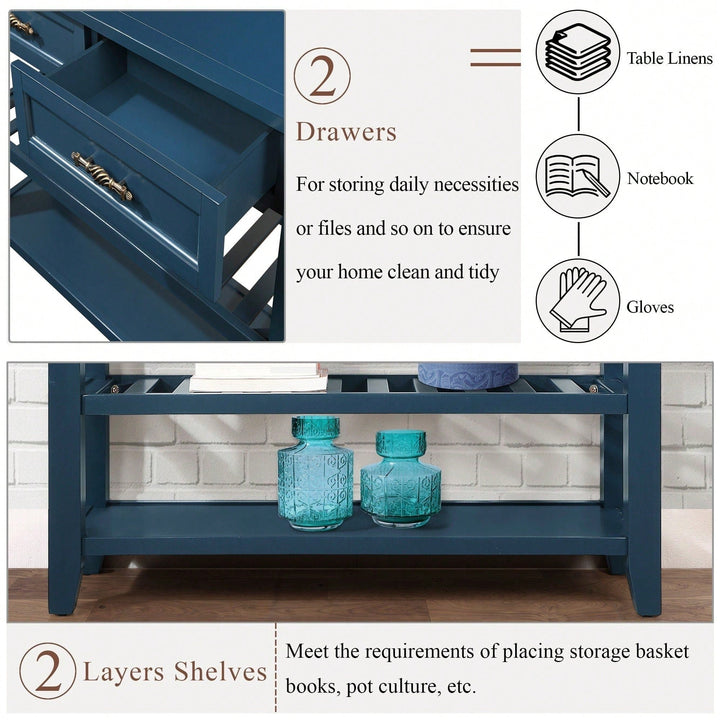Mid-Century Modern Console Sofa Table with Storage - 42 Inch Solid Wood Sideboard with Drawers and Shelves for Living Image 8
