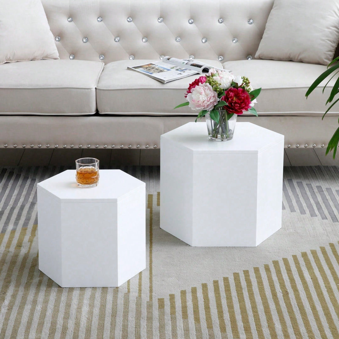 Mid-Century Modern Nesting Coffee Table Set of 2 Stackable End Tables for Living Room and Bedroom Easy Assembly Image 5