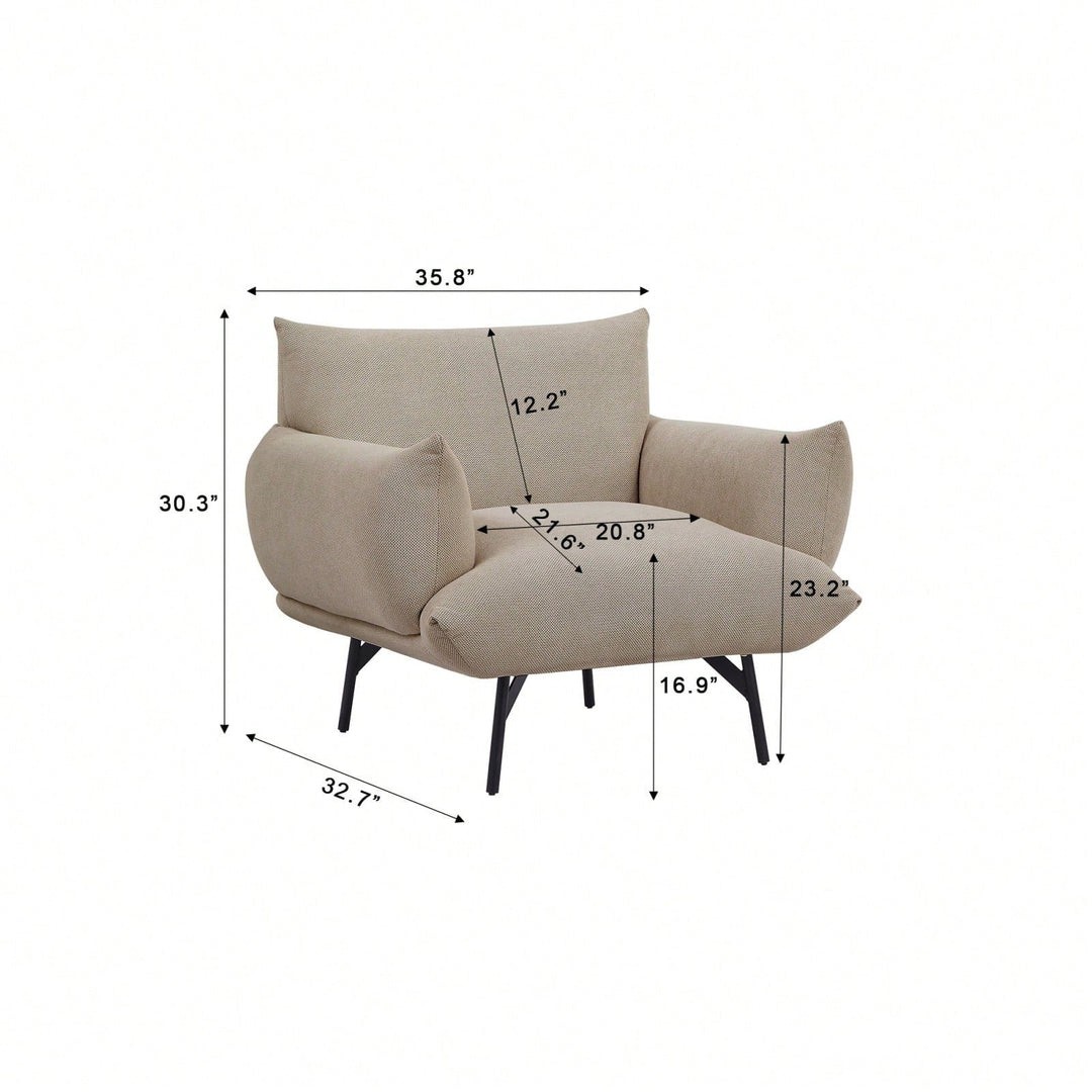 Mid-Century Modern Oversized Accent Armchair Upholstered Sofa Chair for Living Room Bedroom with Comfy Fabric and Metal Image 6