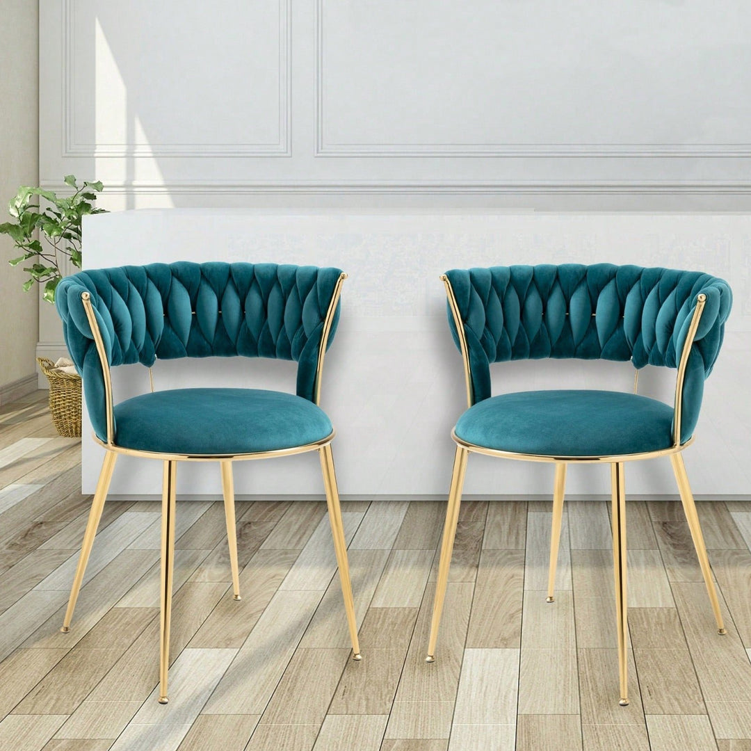 Mid-Century Modern Velvet Dining Chairs Set of 2 with Gold Legs Comfortable Accent Armchairs for Dining Room Living Room Image 2