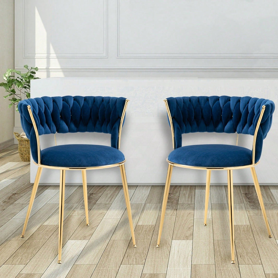 Mid-Century Modern Velvet Dining Chairs Set of 2 with Gold Legs Comfortable Accent Armchairs for Dining Room Living Room Image 3