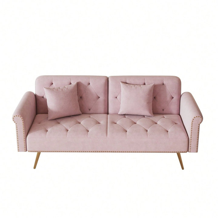 Mid-Century Modern Velvet Sofa Bed with Pillows Convertible Sleeper for Small Spaces Supports 600 Lbs Image 3