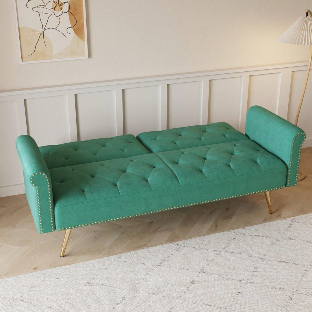 Mid-Century Modern Velvet Sofa Bed with Pillows Convertible Sleeper for Small Spaces Supports 600 Lbs Image 8