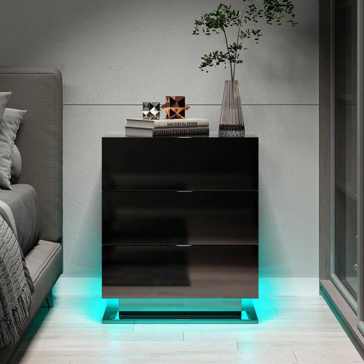 Modern LED Nightstand With 3 Drawers And RGB Lighting, Stylish Bedside Table For Image 5