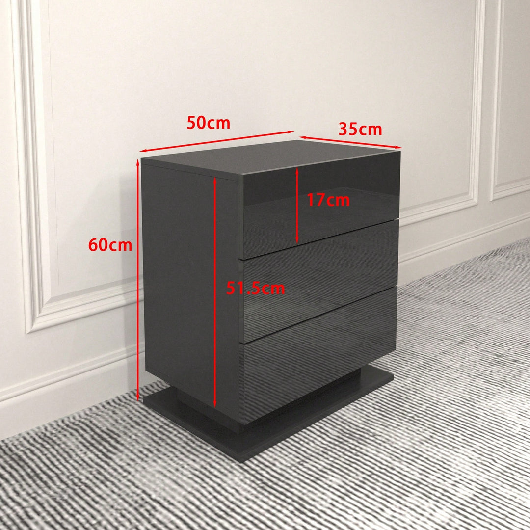 Modern LED Nightstand With 3 Drawers And RGB Lighting, Stylish Bedside Table For Image 6