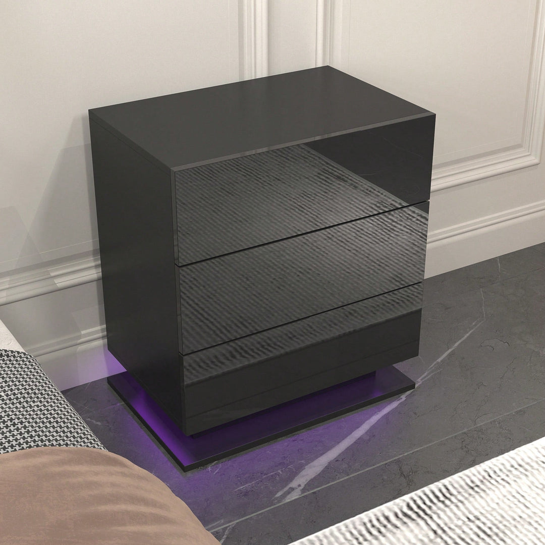 Modern LED Nightstand With 3 Drawers And RGB Lighting, Stylish Bedside Table For Image 7