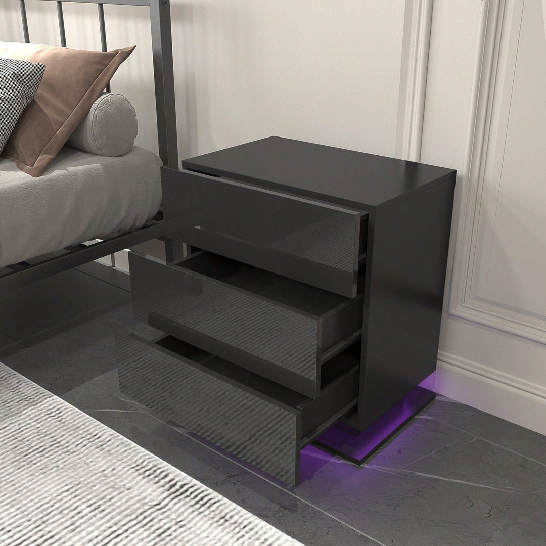 Modern LED Nightstand With 3 Drawers And RGB Lighting, Stylish Bedside Table For Image 9