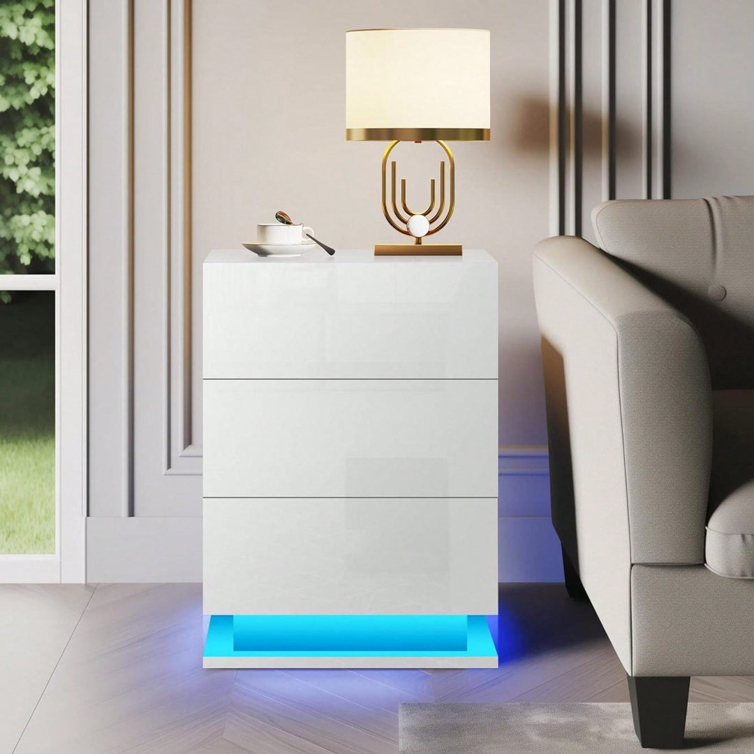 Modern LED Nightstand With 3 Drawers And RGB Lighting, Stylish Bedside Table For Image 10