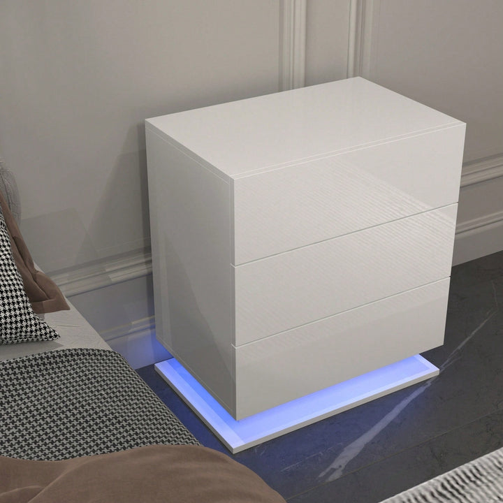 Modern LED Nightstand With 3 Drawers And RGB Lighting, Stylish Bedside Table For Image 11