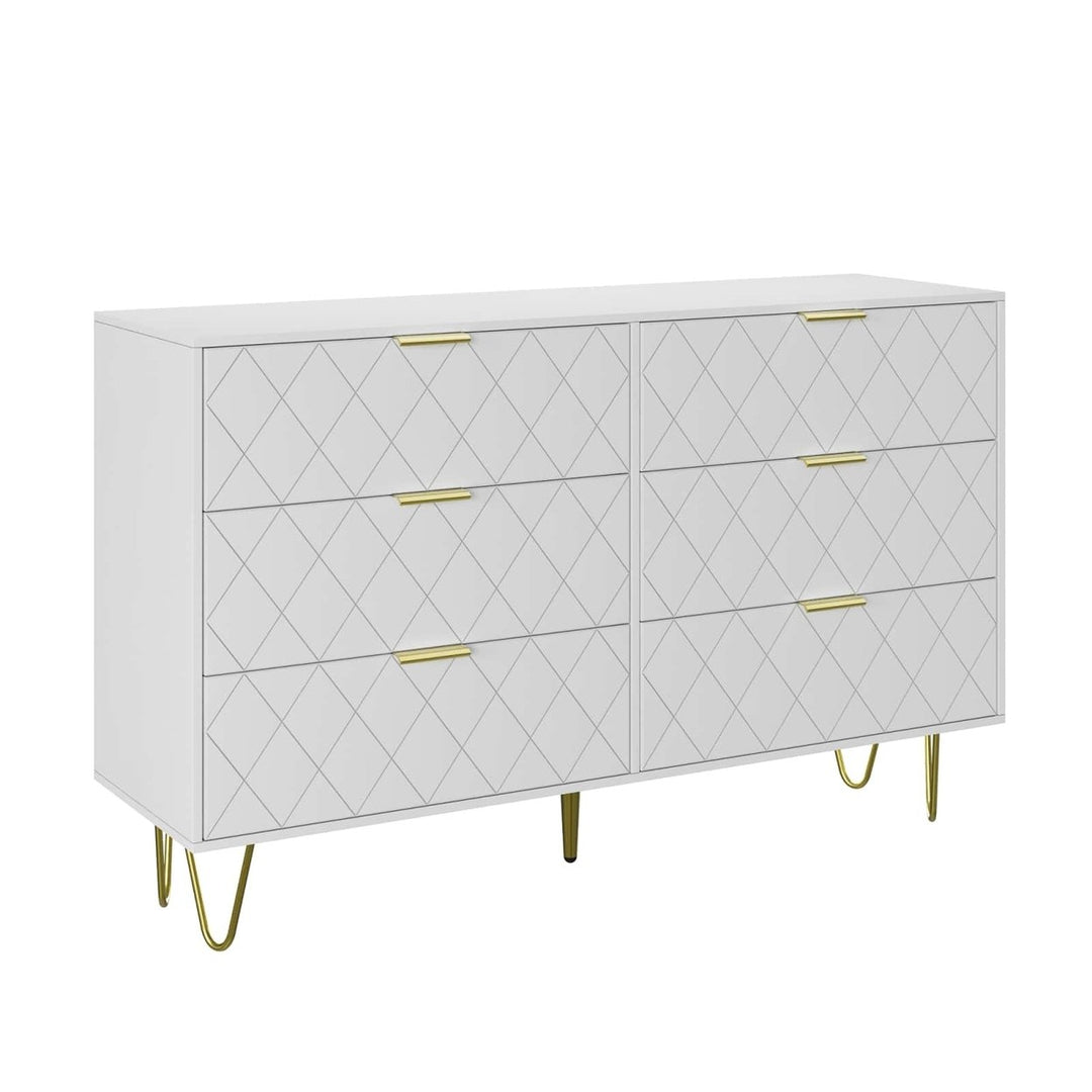 Modern Dresser With 6 Deep Drawers, Stylish Bedroom Furniture With Gold Handles, Large Storage Chest For Bedroom, Living Image 2