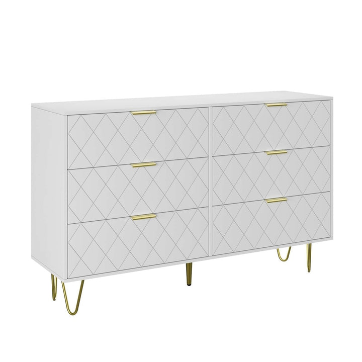 Modern Dresser With 6 Deep Drawers, Stylish Bedroom Furniture With Gold Handles, Large Storage Chest For Bedroom, Living Image 2