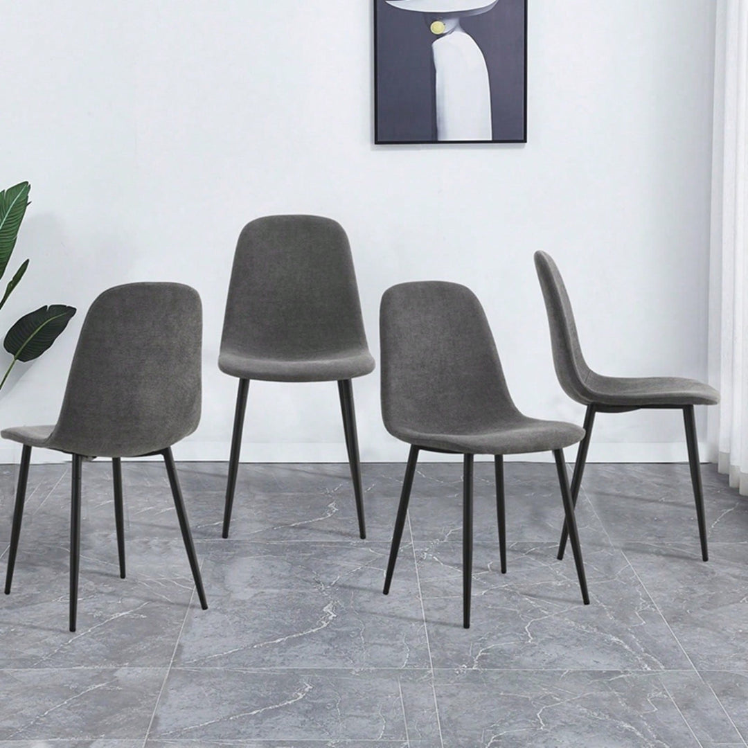 Modern Farmhouse Dining Chairs Set of 4 Upholstered Linen Fabric Side Chairs with Soft Cushions and Black Metal Legs for Image 9