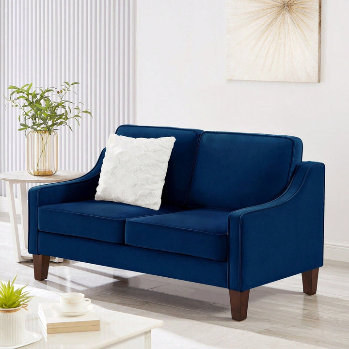 Modern Loveseat Sofa For Living Room, Upholstered Velvet Small Couch With Wooden Legs For Livingroom Bedroom Image 1