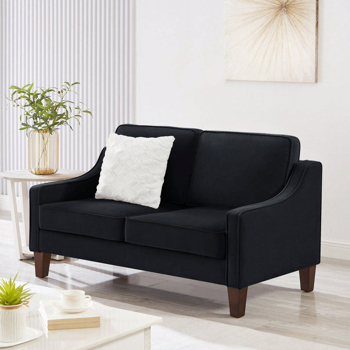 Modern Loveseat Sofa For Living Room, Upholstered Velvet Small Couch With Wooden Legs For Livingroom Bedroom Image 2