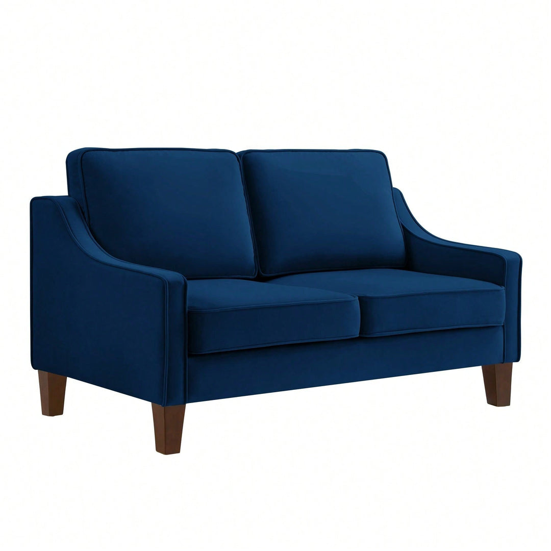 Modern Loveseat Sofa For Living Room, Upholstered Velvet Small Couch With Wooden Legs For Livingroom Bedroom Image 5