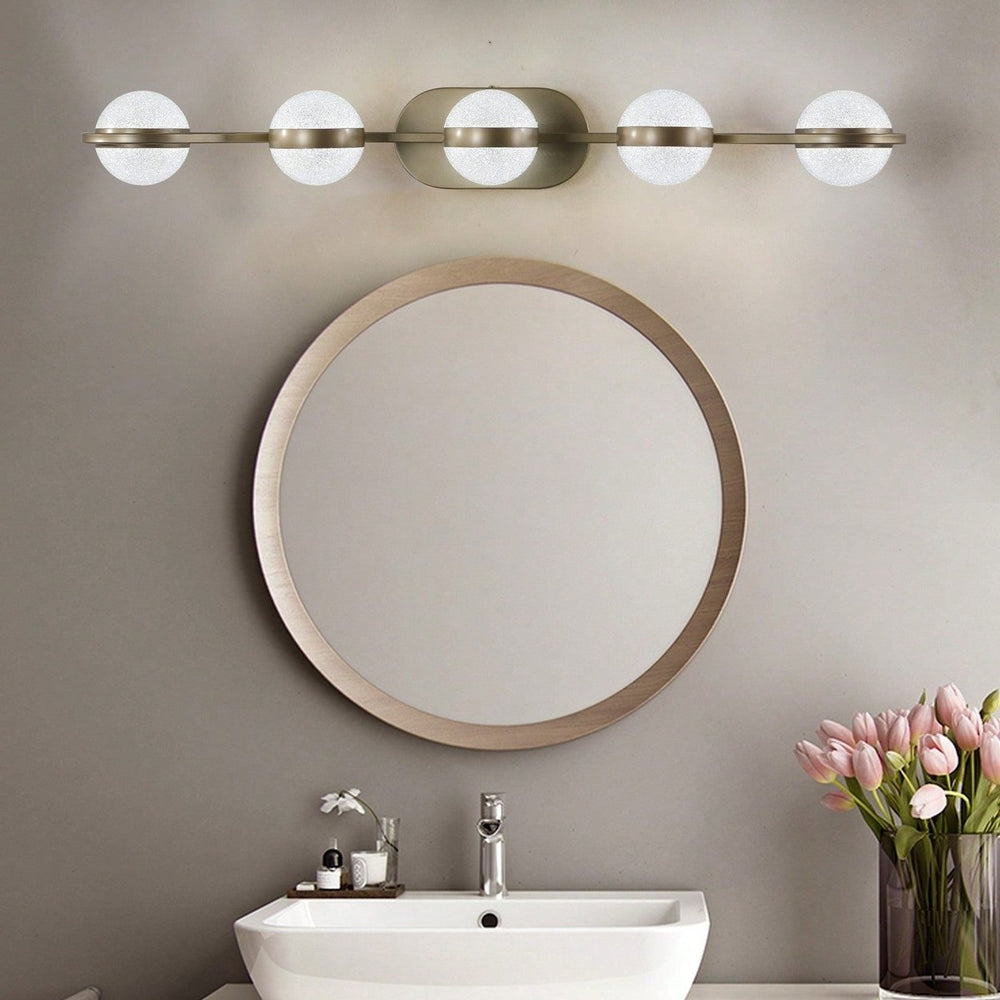 Modern Minimalist LED Bathroom Vanity Light Fixture with 5 Frosted Glass Shades Energy Efficient Design Easy to Install Image 2