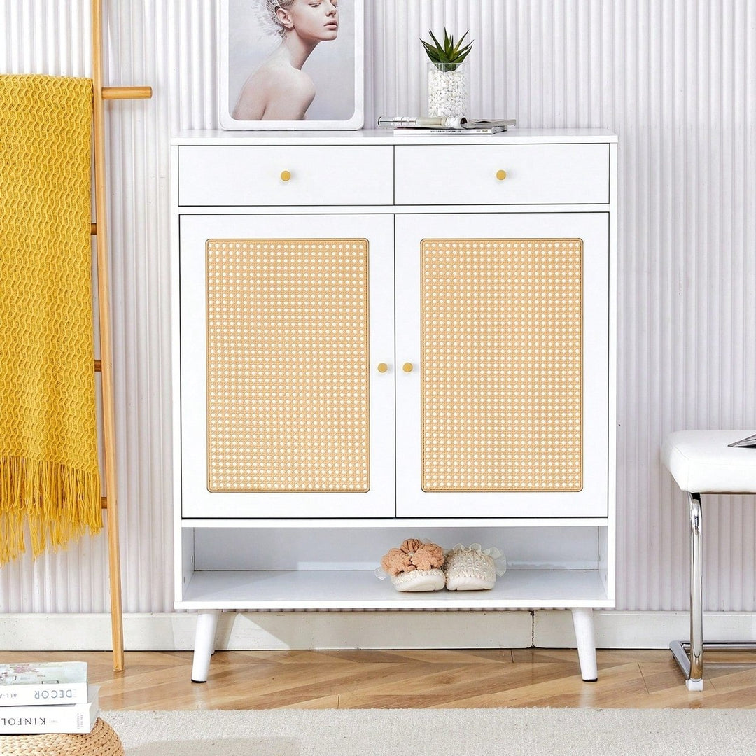 Modern Minimalist Storage Cabinet With Rattan Doors - Stylish Entryway Shoe Organizer Or Bedroom Nightstand - Easy 5-10 Image 2