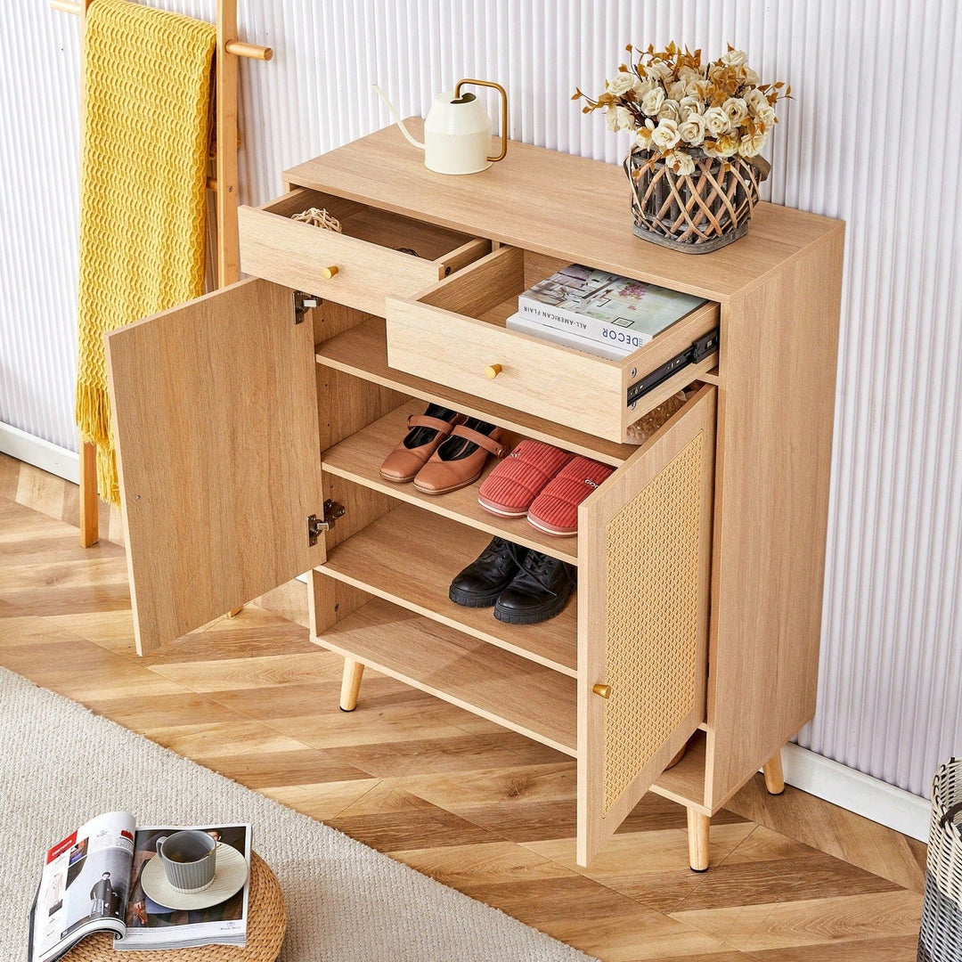 Modern Minimalist Storage Cabinet With Rattan Doors - Stylish Entryway Shoe Organizer Or Bedroom Nightstand - Easy 5-10 Image 8