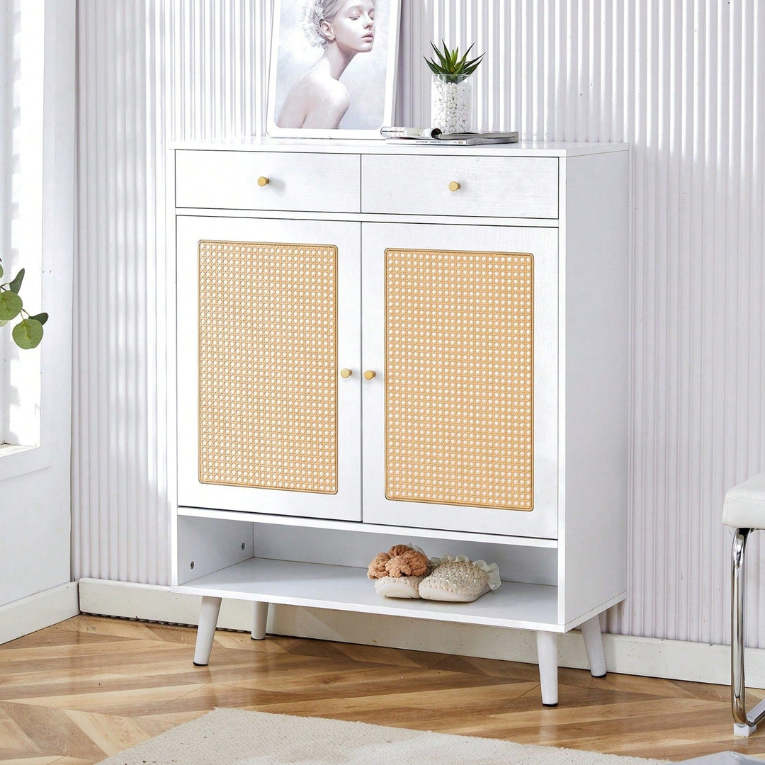 Modern Minimalist Storage Cabinet With Rattan Doors - Stylish Entryway Shoe Organizer Or Bedroom Nightstand - Easy 5-10 Image 9