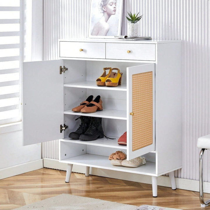 Modern Minimalist Storage Cabinet With Rattan Doors - Stylish Entryway Shoe Organizer Or Bedroom Nightstand - Easy 5-10 Image 11