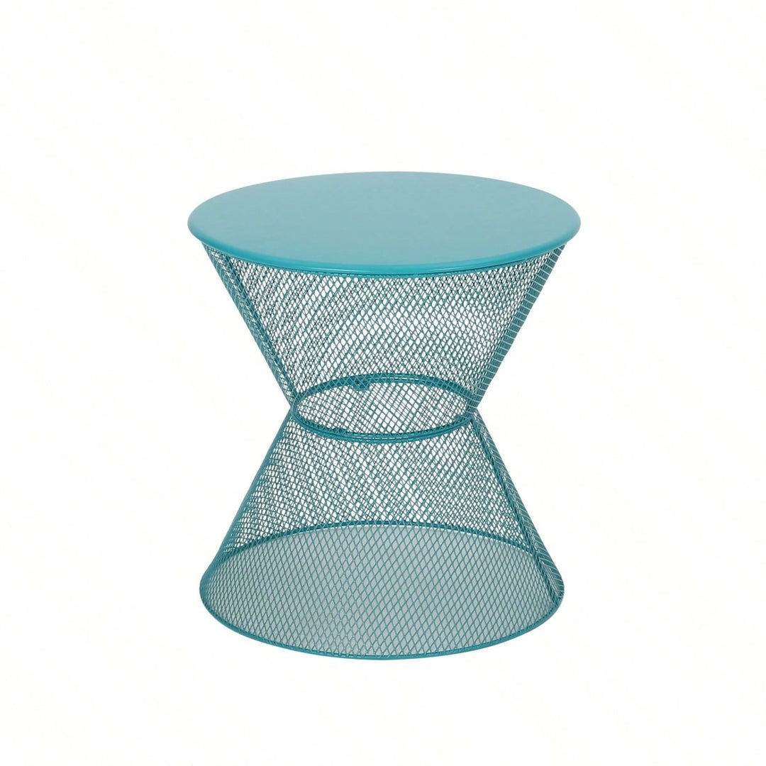 Modern Outdoor Hourglass Mesh Side Table with Iron Frame for Patio Garden Poolside Drinks and Snacks Image 1