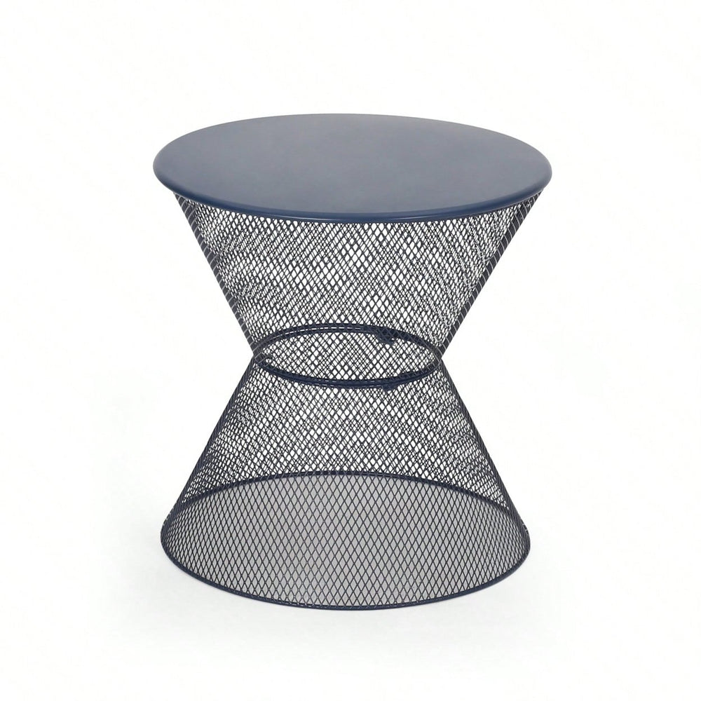 Modern Outdoor Hourglass Mesh Side Table with Iron Frame for Patio Garden Poolside Drinks and Snacks Image 2