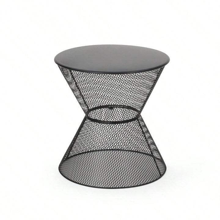 Modern Outdoor Hourglass Mesh Side Table with Iron Frame for Patio Garden Poolside Drinks and Snacks Image 3