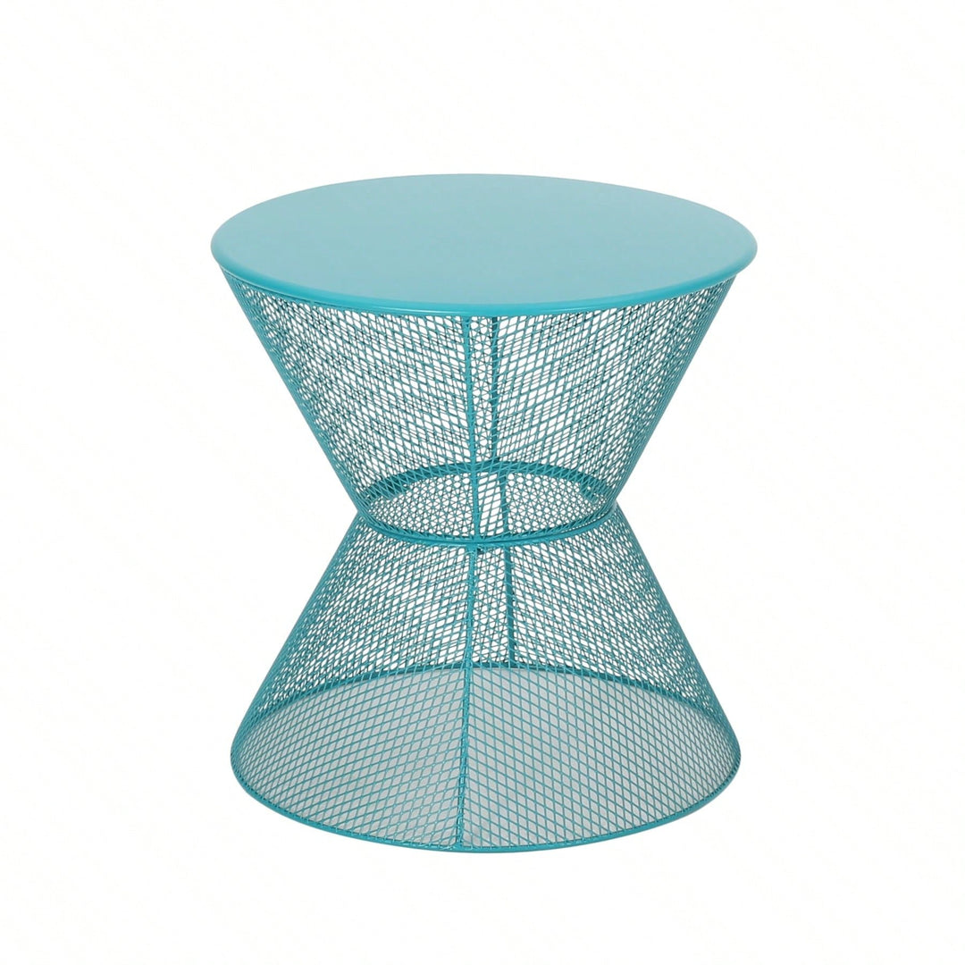 Modern Outdoor Hourglass Mesh Side Table with Iron Frame for Patio Garden Poolside Drinks and Snacks Image 4