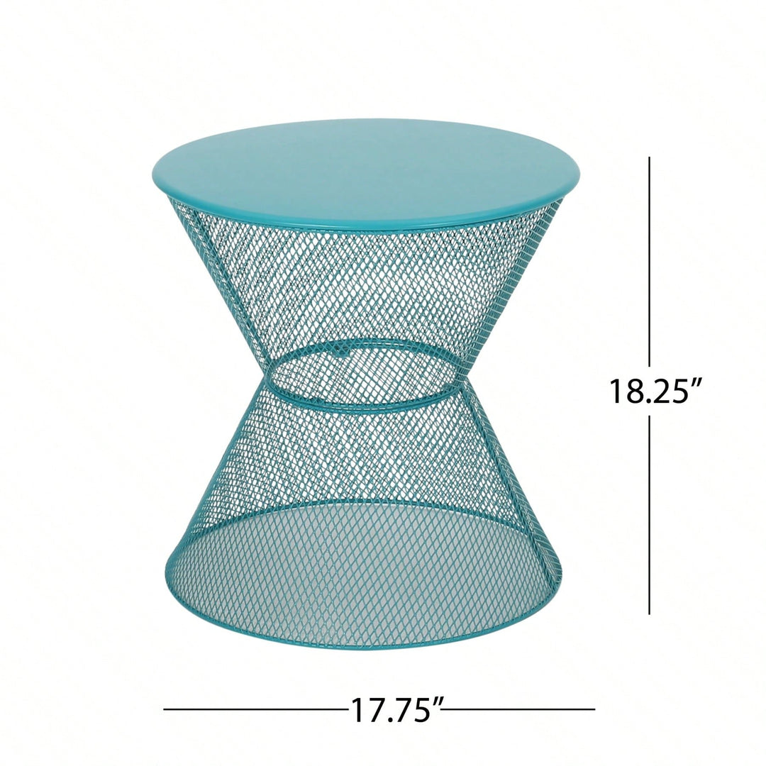 Modern Outdoor Hourglass Mesh Side Table with Iron Frame for Patio Garden Poolside Drinks and Snacks Image 7