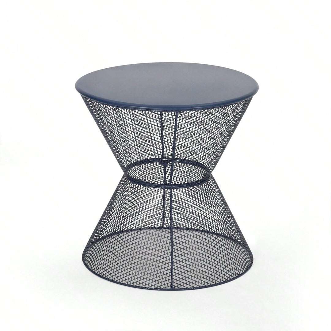 Modern Outdoor Hourglass Mesh Side Table with Iron Frame for Patio Garden Poolside Drinks and Snacks Image 11