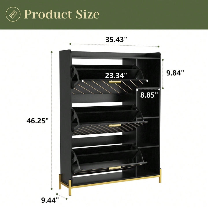 Modern Slim Shoe Cabinet with 3 Flip Drawers and Open Shelves for Heels Boots and Slippers Image 4