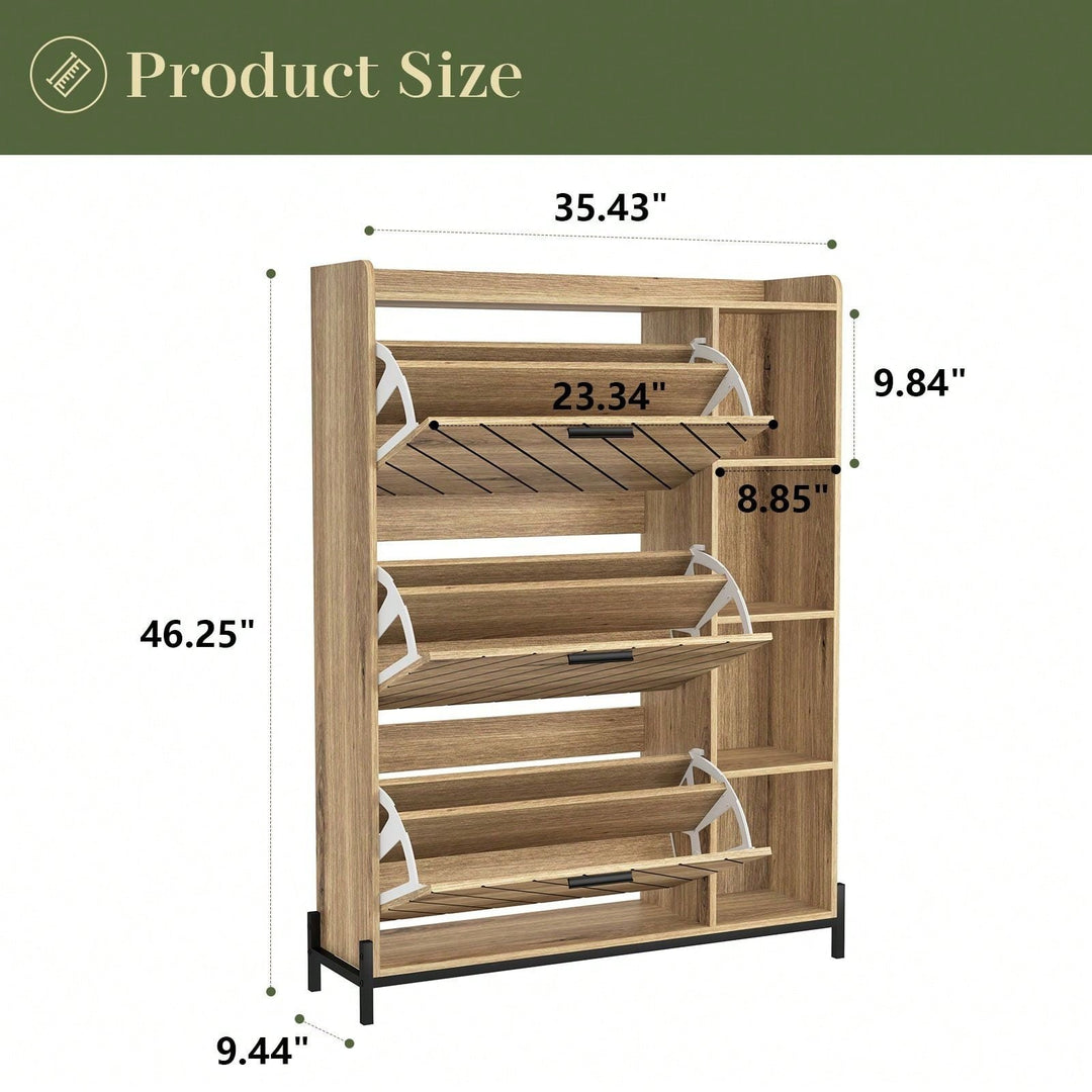 Modern Slim Shoe Cabinet with 3 Flip Drawers and Open Shelves for Heels Boots and Slippers Image 9