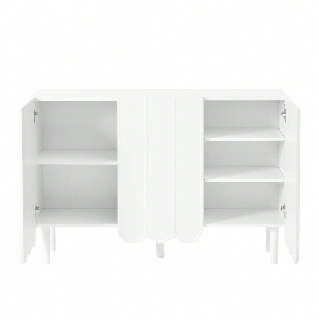 Minimalist White Shoe Cabinet with 5 Wooden Legs Adjustable Shelves and Wave Doors for Stylish Living Room Storage Image 3