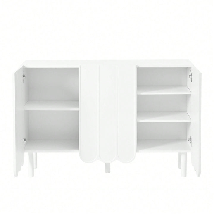 Minimalist White Shoe Cabinet with 5 Wooden Legs Adjustable Shelves and Wave Doors for Stylish Living Room Storage Image 3