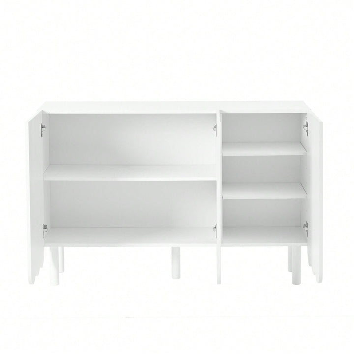 Minimalist White Shoe Cabinet with 5 Wooden Legs Adjustable Shelves and Wave Doors for Stylish Living Room Storage Image 4