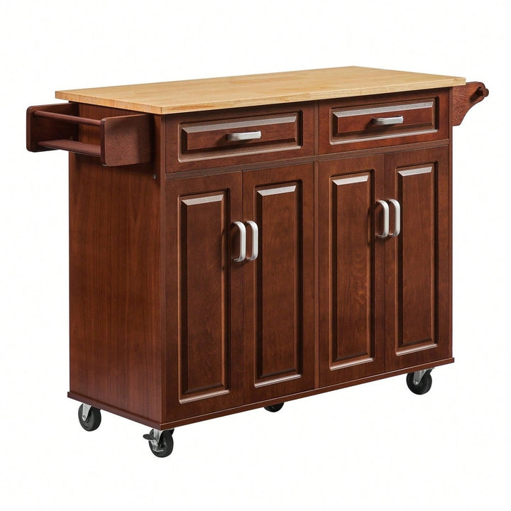 Mobile Kitchen Cart Island With Storage, Drop-Leaf Countertop, And Locking Wheels - Rolling Kitchen Island For Extra Image 1