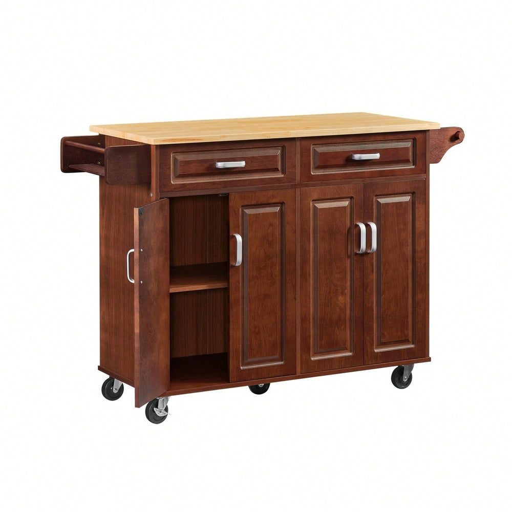 Mobile Kitchen Cart Island With Storage, Drop-Leaf Countertop, And Locking Wheels - Rolling Kitchen Island For Extra Image 2