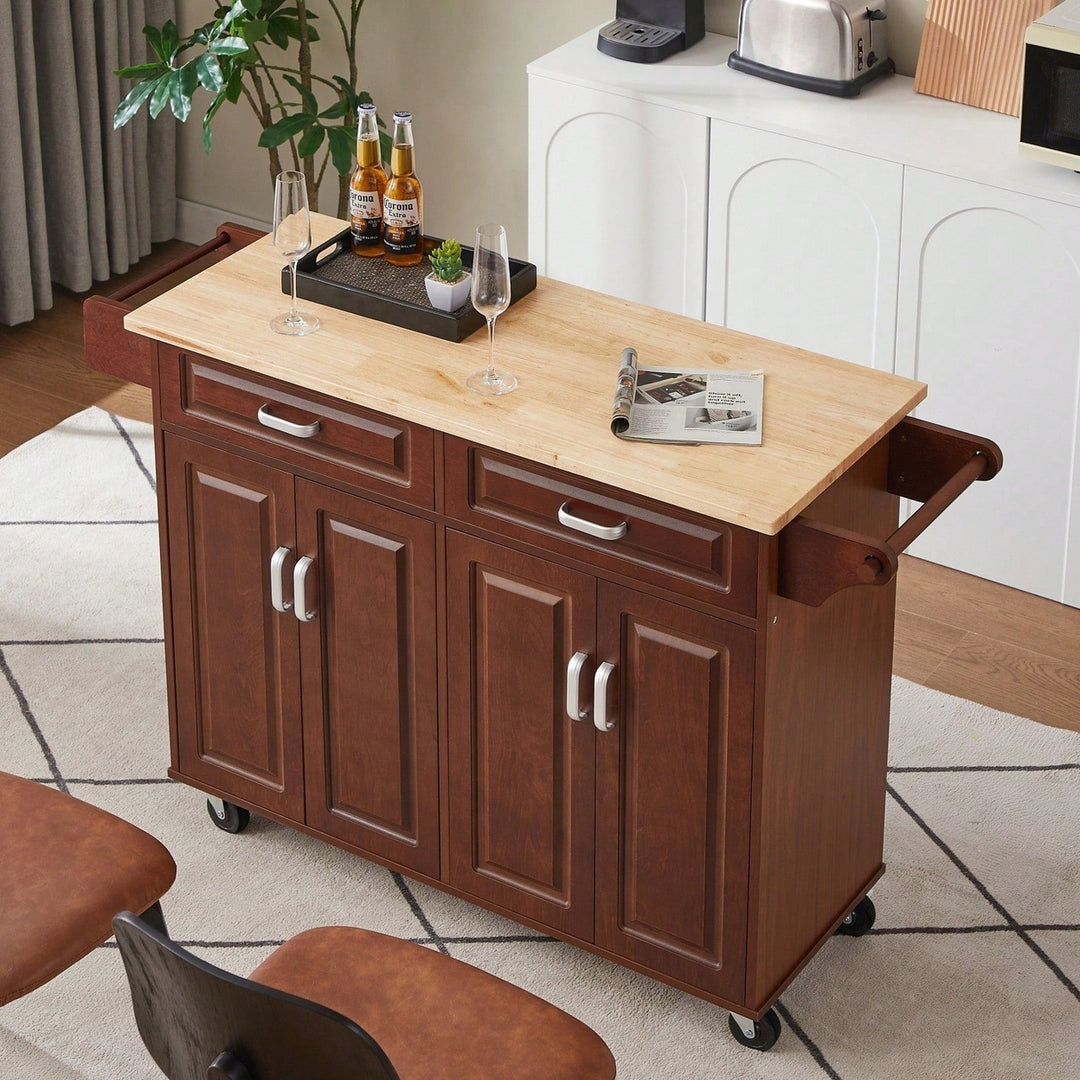 Mobile Kitchen Cart Island With Storage, Drop-Leaf Countertop, And Locking Wheels - Rolling Kitchen Island For Extra Image 3