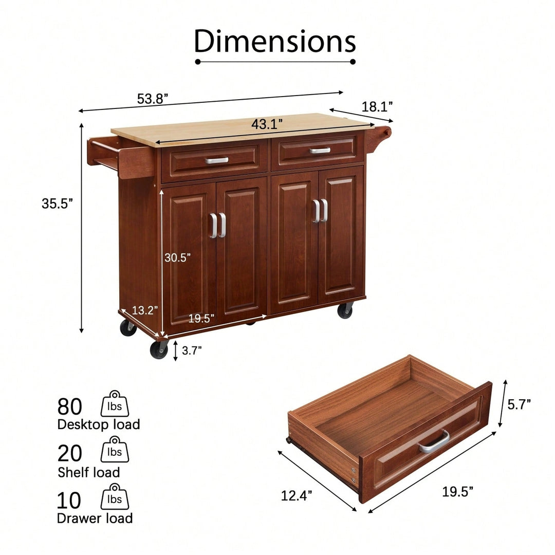 Mobile Kitchen Cart Island With Storage, Drop-Leaf Countertop, And Locking Wheels - Rolling Kitchen Island For Extra Image 4