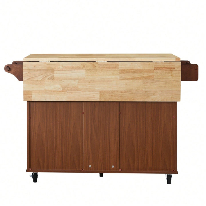 Mobile Kitchen Island Cart with Wood Top and Storage Drawers on Wheels for Small Spaces Image 3