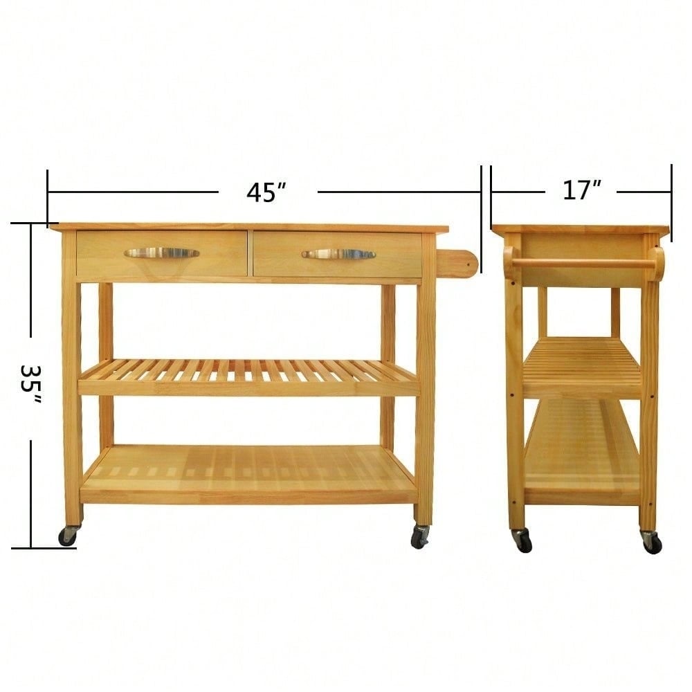 Mobile Kitchen Island With Two Lockable Wheels, Rubber Wood Top, Simple Design and Natural Color Give More Imagination Image 2