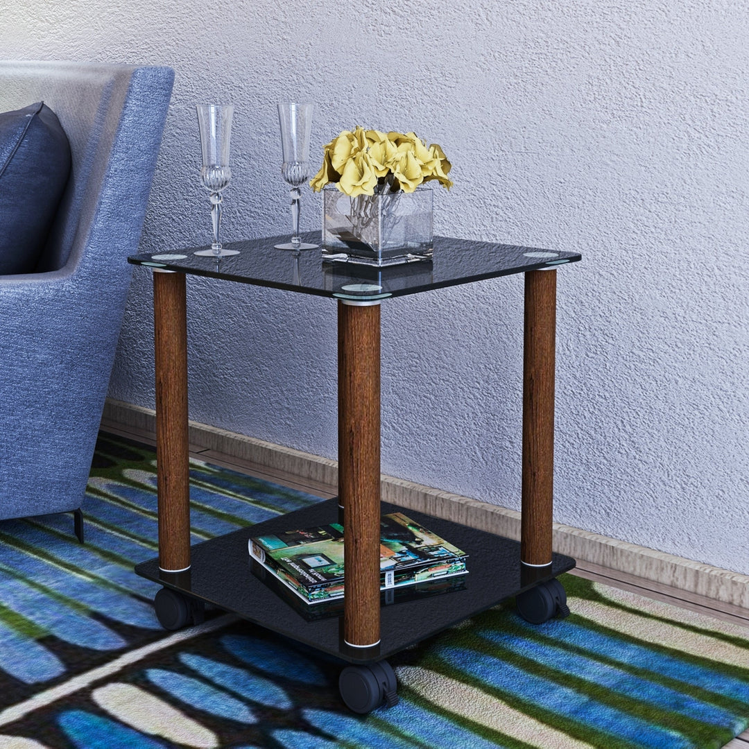 Modern 2-Tier Black and Walnut Side Table - Versatile Nightstand and Sofa End Table with Storage Shelf Image 3