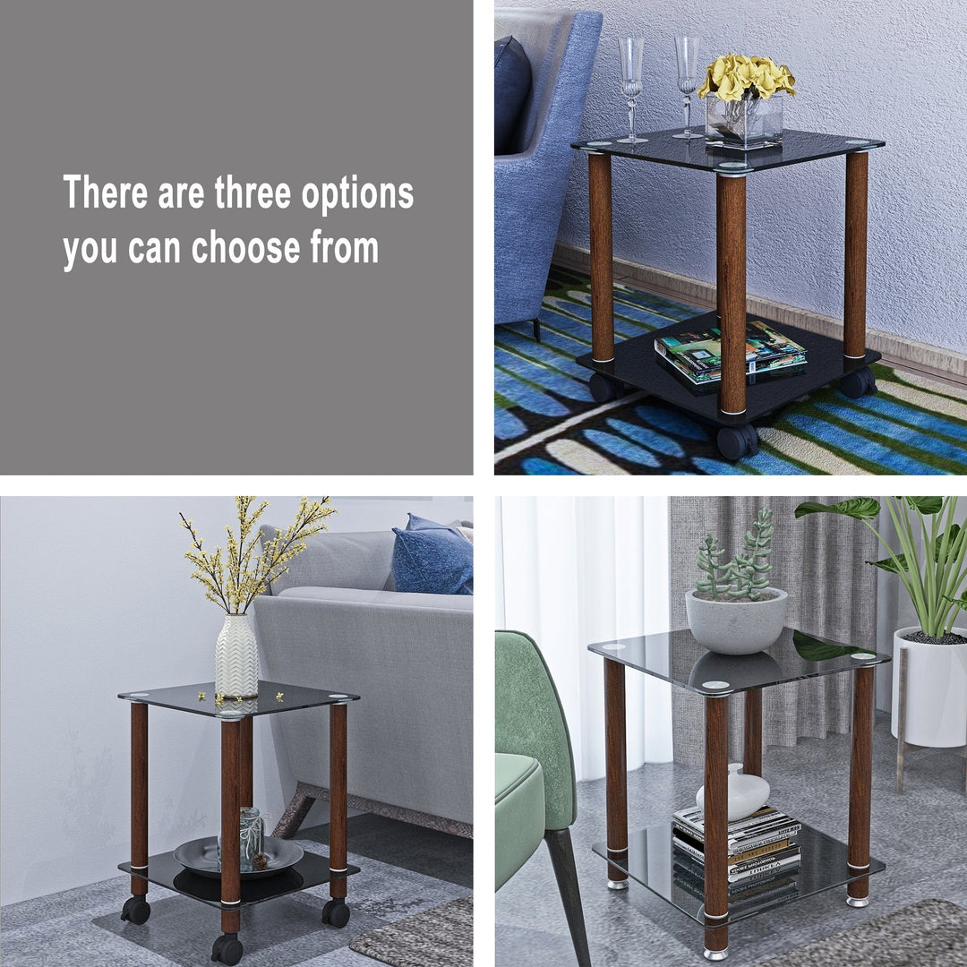 Modern 2-Tier Black and Walnut Side Table - Versatile Nightstand and Sofa End Table with Storage Shelf Image 4