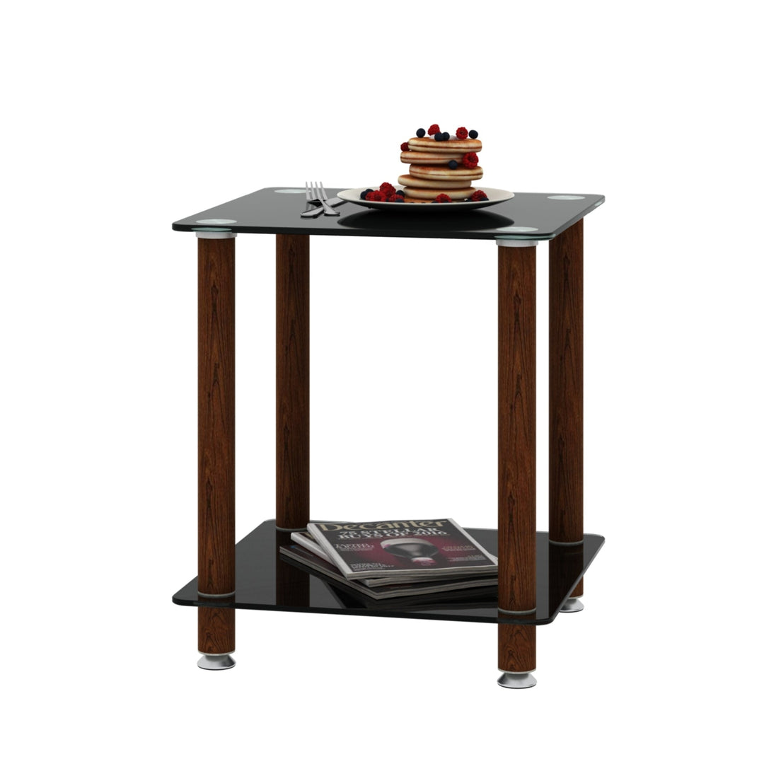 Modern 2-Tier Black and Walnut Side Table - Versatile Nightstand and Sofa End Table with Storage Shelf Image 11