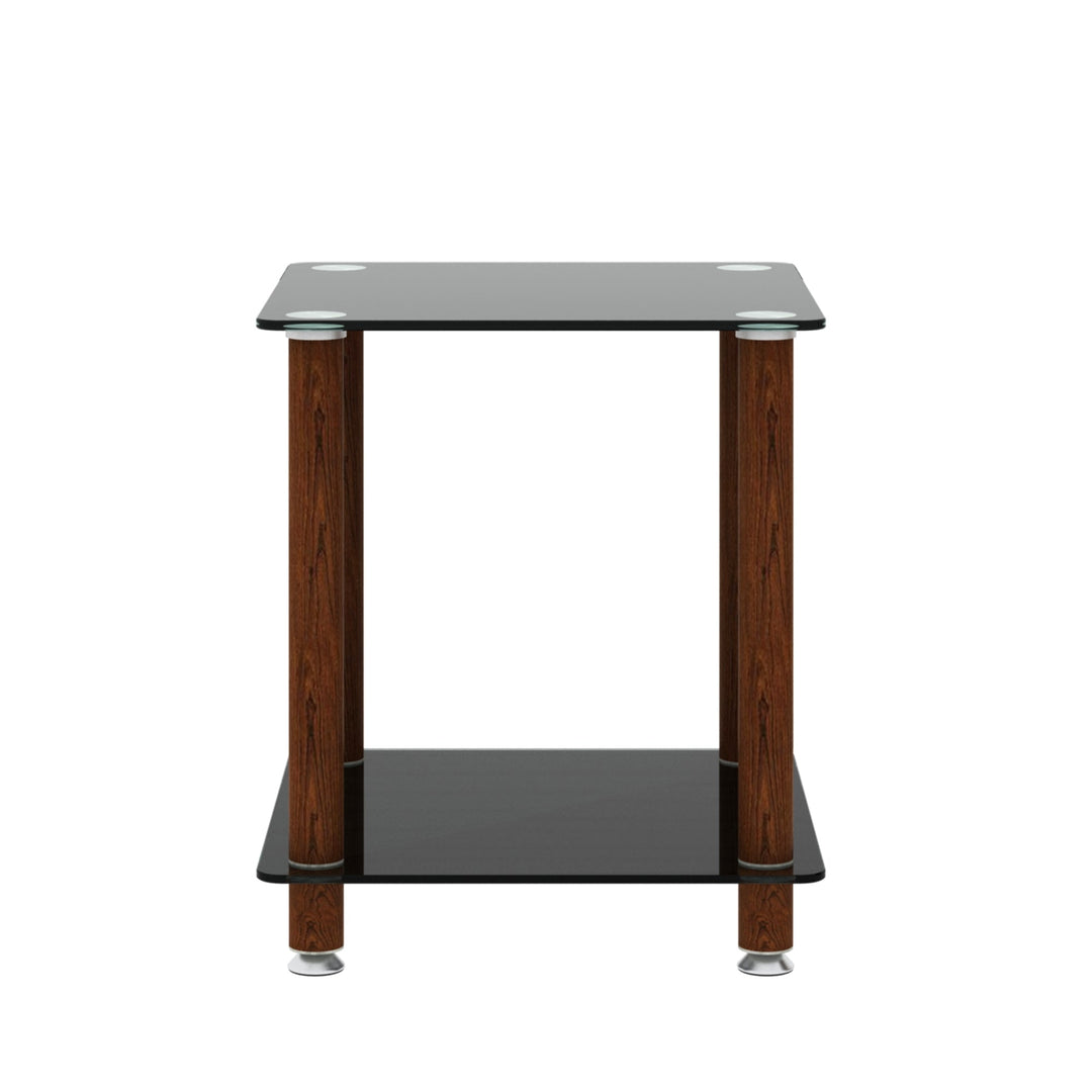 Modern 2-Tier Black and Walnut Side Table - Versatile Nightstand and Sofa End Table with Storage Shelf Image 12