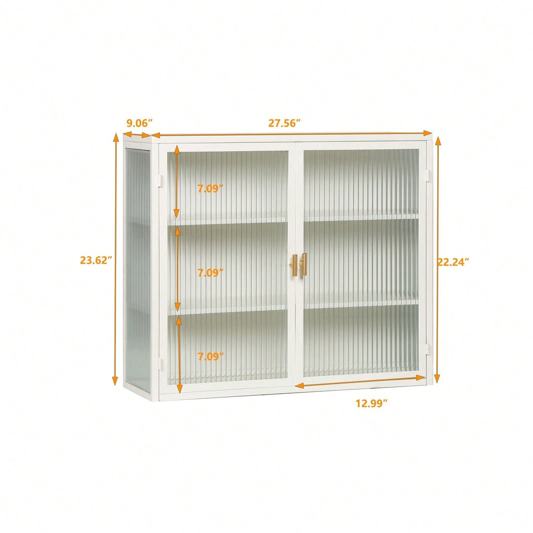 Modern 27.56 Inch Two-Door Wall Cabinet with Three-Tier Storage for Living Room Bathroom Dining Room in White Image 4