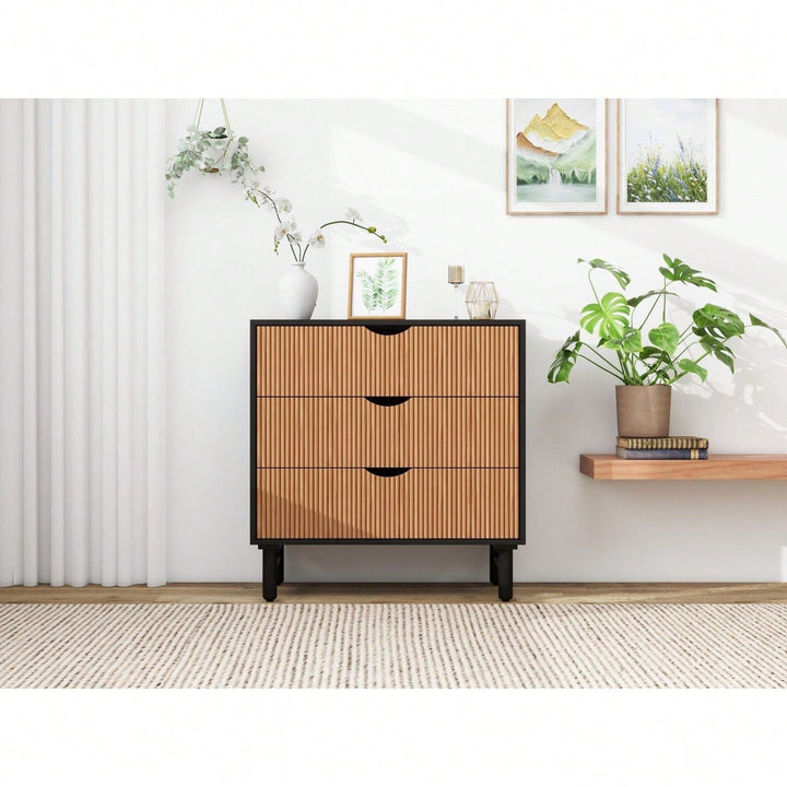 Modern 3 Drawer Wood Storage Cabinet with Smooth Slides Water-Resistant for Bedroom Living Room Dining Room Study Image 3