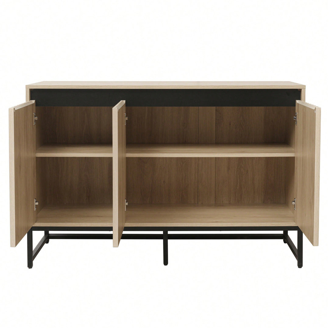 Modern 3-Door Sideboard With LED Lighting - Storage Buffet Cabinet, Adjustable Shelf For Living Room, Dining Room, And Image 3